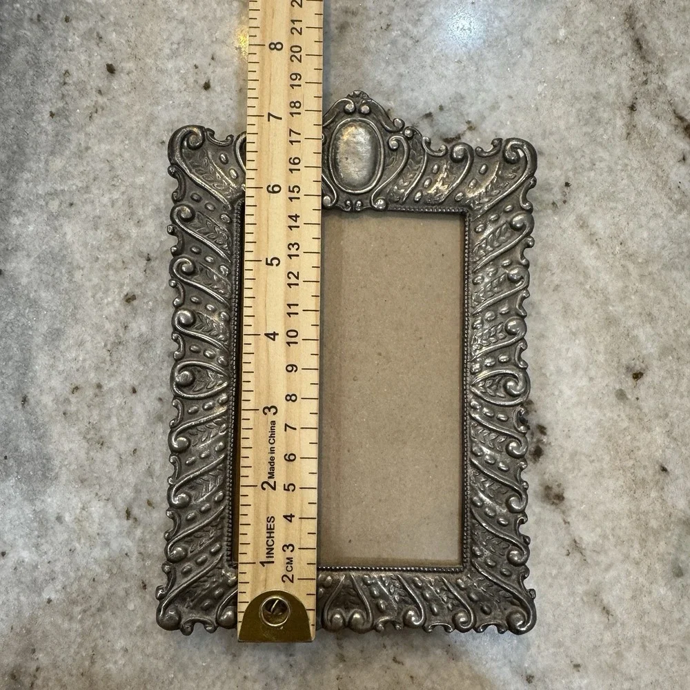 VTG Silvers Heavy Metal Picture Frame Photo Silver Patina Ornate 3